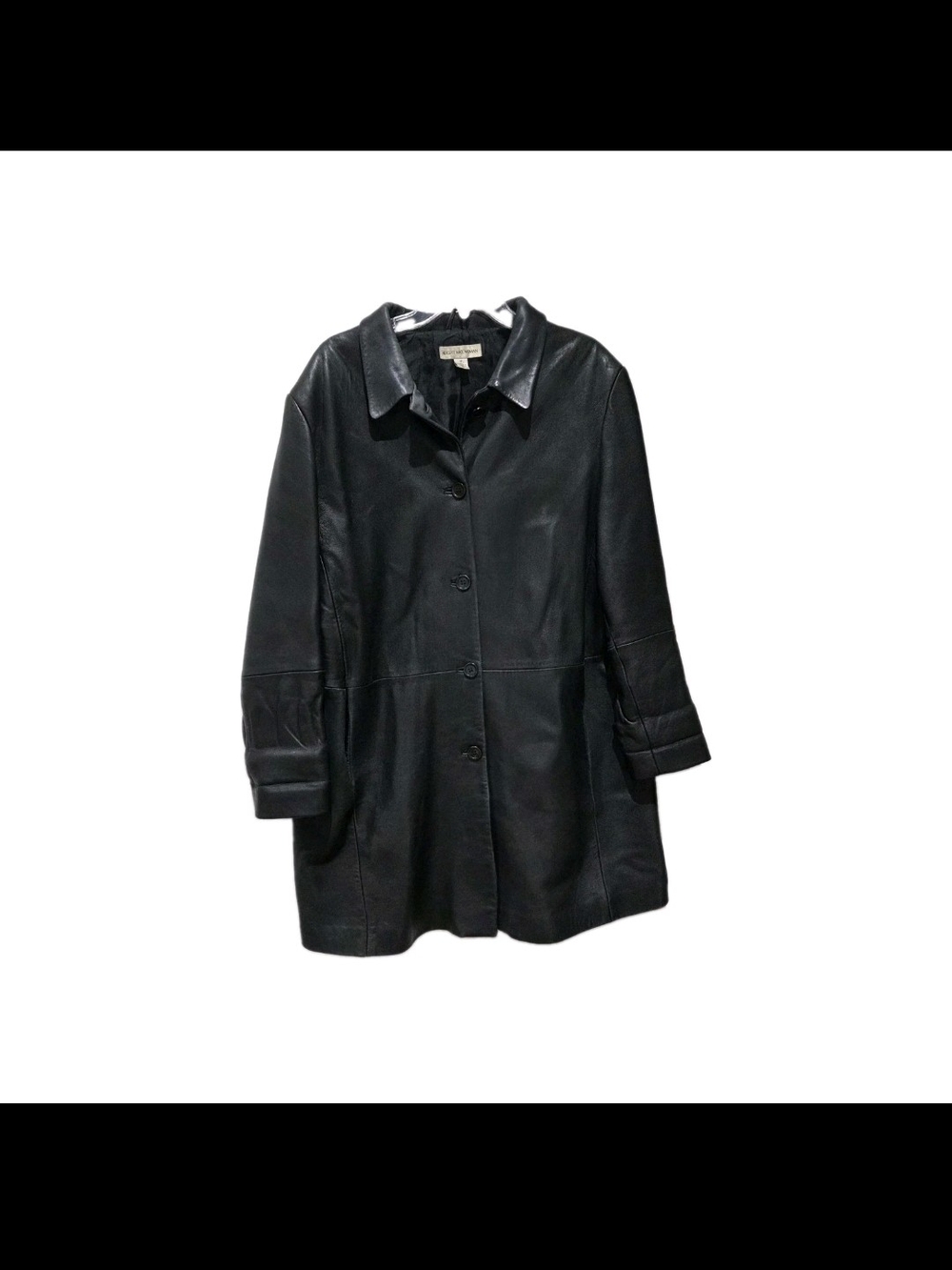 Vtg Classic Black Leather Button-Front Coat